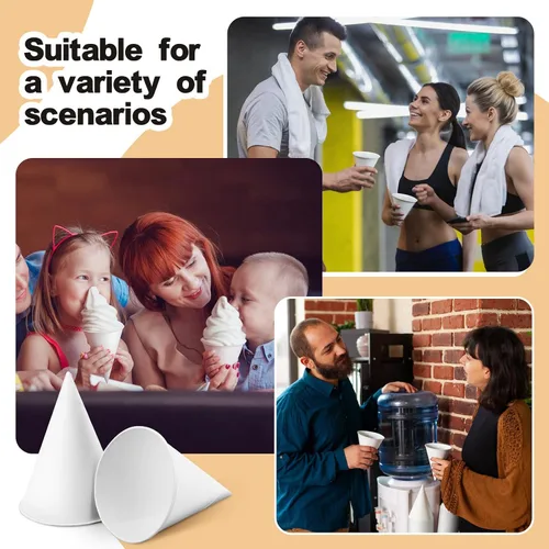 Miniatura 7 de Roshtia 800 tazas de cono de papel gruesas desechables para hielo afeitado, dispensador de enfriador de agua para granizados, color blanco
