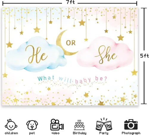 Miniatura 3 de Newsely Telón de fondo de revelación de género de 7 pulgadas de ancho x 5 pulgadas de alto, para niño o niña, nube rosa con texto en inglés «What