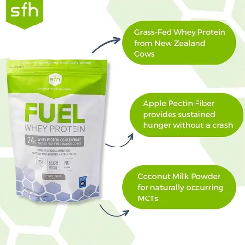 Miniatura 9 de SFH Proteína de suero de leche de combustible en polvo de gran sabor de suero alimentado con pasto MCT y fibra para energía Todo natural Sin