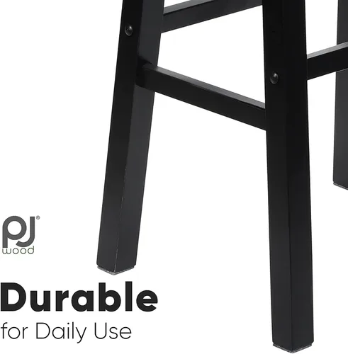 Miniatura 4 de PJ Wood Taburete de cocina con asiento de silla de montar de 24 pulgadas con placa de pie - negro