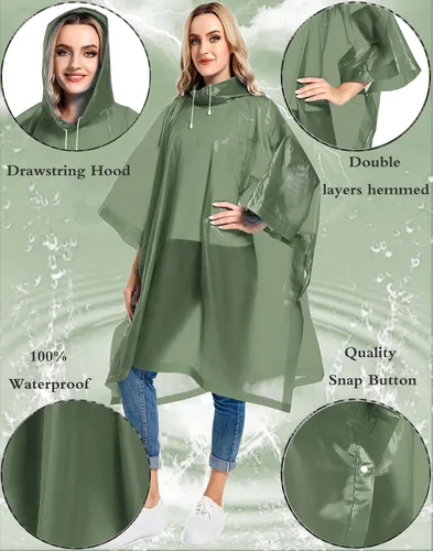 Miniatura 70 de Paquete de 2 ponchos de lluvia para adultos, reutilizables, impermeables, de supervivencia, emergencia, resistente, con capucha con cordón