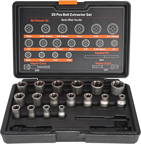 Miniatura 10 de Juego de 15 extractores de tornillos, extractor de tornillos de doble cabeza hexagonal, extractor de tuercas multieslina, 3/8 pulgadas, juego