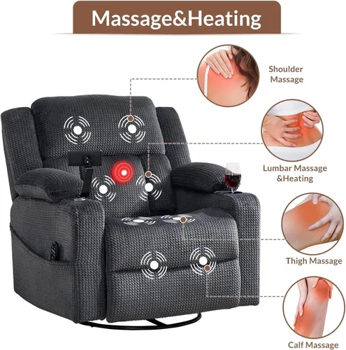 Miniatura 3 de Dual Motor Large Power Recliner Chair with Massage and Heat 270 Swivel Rocker Recliners with Adjustable Headrest Phone Holder for Living Room