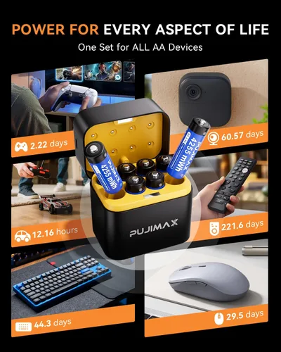 Miniatura 6 de PUJIMAX Baterías AA recargables de litio de 4255 mWh, cargador rápido USB C, salida constante de 1.5 V y baterías dobles A con más de 2000 ciclos