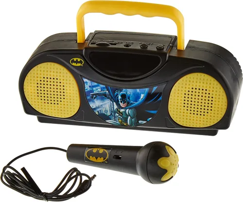 Sakar Batman - Máquina de karaoke para niños con radio KO1 compatible con iPod y reproductor de MP3, radio portátil AM FM, incluye micrófono con