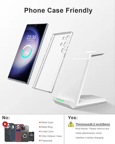 Miniatura 4 de Cargador inalámbrico para estación de carga Samsung, ADADPU soporte cargador 3 en 1 para múltiples dispositivos acoplamiento rápido para Galaxy S25
