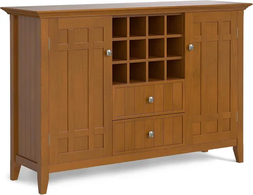 Miniatura 19 de SIMPLIHOME Bedford Buffet - Aparador de 3 puertas de madera maciza de 54 pulgadas de ancho con estante para vino en negro, gabinete de transición