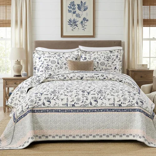 Miniatura 9 de Colcha de tamaño Queen extragrande de 102 x 120 pulgadas, 100% algodón, ligera, extra grande, tamaño Queen con 2 fundas de almohada, colcha Beige