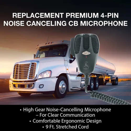 Miniatura 3 de Cobra HG M77 Micrófono CB de repuesto prémium con cancelación de ruido (negro) Conector de 4 pines, cable de 9 pies, carcasa ABS resistente