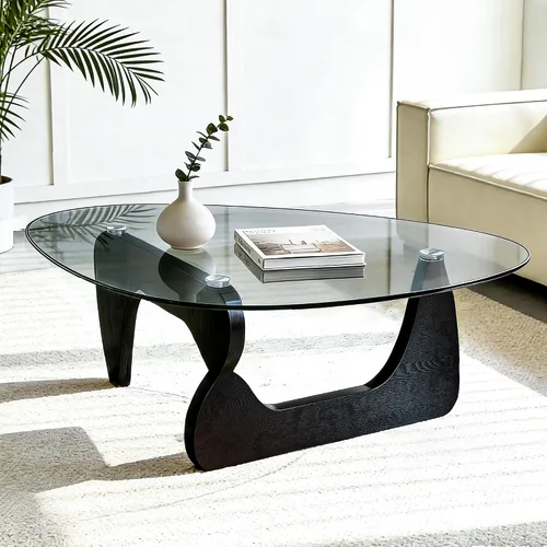Miniatura 7 de Mesa de centro pequeña, mesa de centro negra moderna de mediados de siglo para sala de estar, mesas centrales abstractas con parte superior