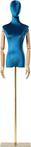 Miniatura 8 de Torso de maniquí de forma de vestido femenino, altura del cuerpo del maniquí de terciopelo ajustable, con brazo de madera maciza y base de metal