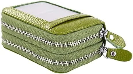 Miniatura 5 de Portatarjetas de identificación para mujer, de cuero con doble cremallera para mujer, cartera de crédito de gran capacidad