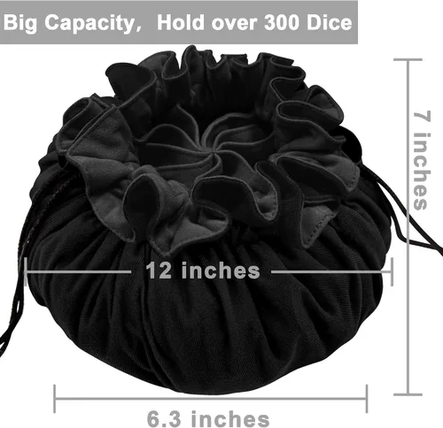 Miniatura 3 de SIQUK Bolsa de dados grande con bolsillos, bolsa de dados con cordón, bolsa de almacenamiento de gran capacidad para juegos de mesa RPG MTG (negro)