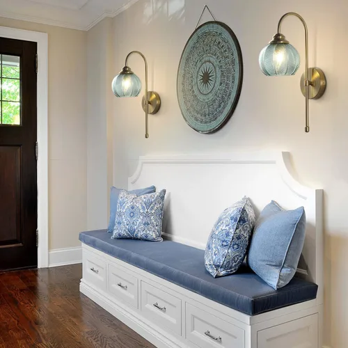 Miniatura 6 de KCO Lighting - Lámpara de pared vintage con globo de vidrio verde y brazo de latón cepillado - Aplique de globo grande, acabado dorado - Lámpara