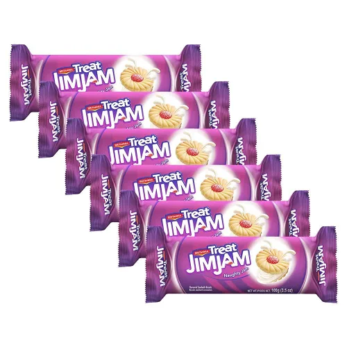 BRITANNIA Treat Naughty Jim Jam Biscuits Sandwich 3.52oz (100g) – Galletas aromáticas para sándwich – Magic of Naughty Jim Jam Cream Cookies –