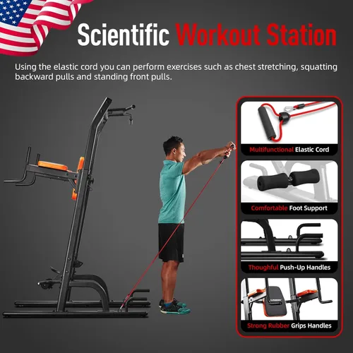 Miniatura 7 de HARISON Torre de potencia multifunción con banco, barra de dominadas resistente, estación de inmersión para gimnasio en casa, entrenamiento