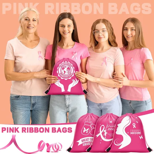 Miniatura 5 de Panelee Mochila con cordón para concientización sobre el cáncer de mama, 12 x 10 pulgadas, bolsas con cordón de cinta, accesorios