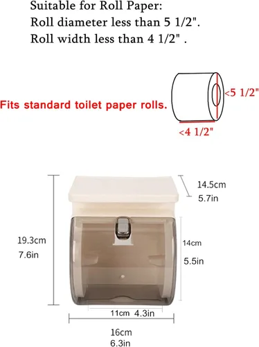 Miniatura 7 de Soporte de papel higiénico para montaje en pared, dispensador de papel higiénico de plástico impermeable a prueba de gatos con estante, autoadhesivo