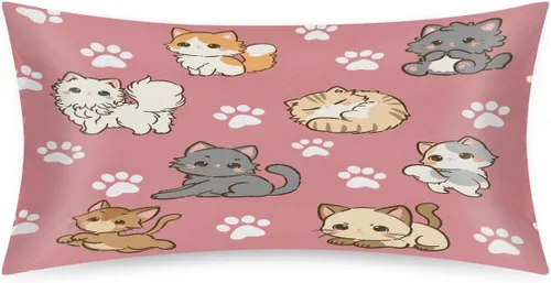 Miniatura 66 de Funda de almohada de satén de unicornio rosa lindo para cabello y piel, tamaño estándar, funda de almohada de seda suave de satén refrescante