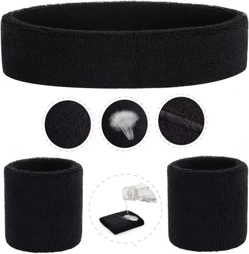 Miniatura 79 de ONUPGO - Conjunto de diadema y muñequeras deportivas para el sudor, hechas de algodón con bucles, muñequeras, contra humedad