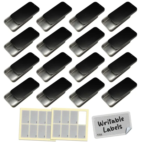 Miniatura 8 de Recipientes de lata deslizantes para bálsamo labial, perfume sólido (0.5 onzas, paquete de 16 unidades, con etiquetas) – Pequeñas cajas vacías