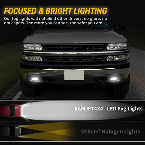 Miniatura 6 de RAMJET4X4 Faros antiniebla LED mejorados Faros de niebla aprobados por DOT Reemplazo compatible con Chevy Silverado 1999-2002 1500 2500 3500, Chevy