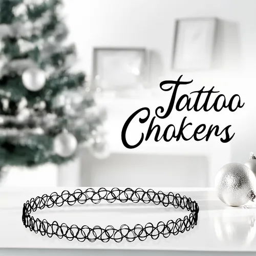 Miniatura 6 de BodyJ4You Juego de 12 gargantillas elásticas estilo tatuaje, accesorios y joyería de los años 90 y 2000, rosado, azul, verde, colorido, arcoíris