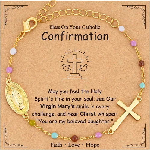 Pulsera de cruz católica de la Virgen María para niñas y mujeres, pulsera de cuentas de rosario, primera comunión, confirmación, bautismo, madrina,