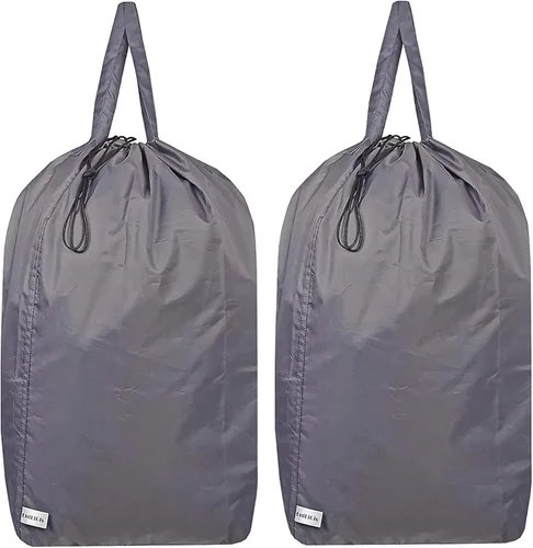Bolsa de lavandería de viaje lavable con asas y cordón (paquete de 2), resistente lo suficientemente grande como para contener 3 cargas de Gris (2