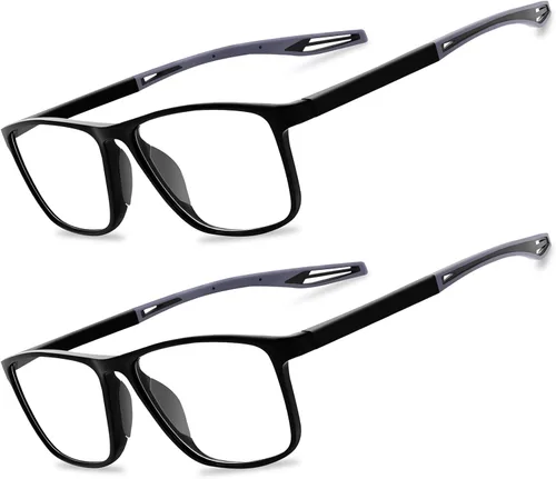 Miniatura 9 de Paquete de 2 lentes de lectura para hombres, lectores de estilo deportivo con bloqueo de luz azul y filtro antideslumbrante, lentes ligeras