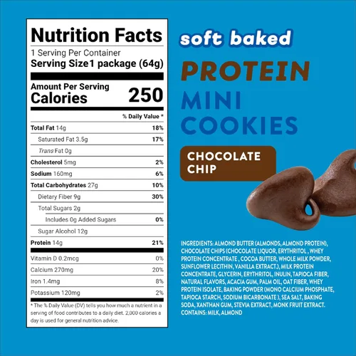 Miniatura 2 de HighKey Galletas con chispas de chocolate con proteínas, bajas en azúcar, alto en proteínas, paquete de 3, 2.25 onzas, galletas bajas
