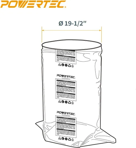 Miniatura 5 de POWERTEC 70009 Bolsa de recolección de polvo de plástico transparente, 19-1/2 pulgadas de diámetro x 33 pulgadas, paquete de 5 bolsas colectoras