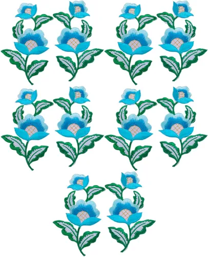 5 pares de flores florales para planchar con parche bordado de vid verde para cuello, vestido, zapatos, jeans, accesorios de costura (azul)