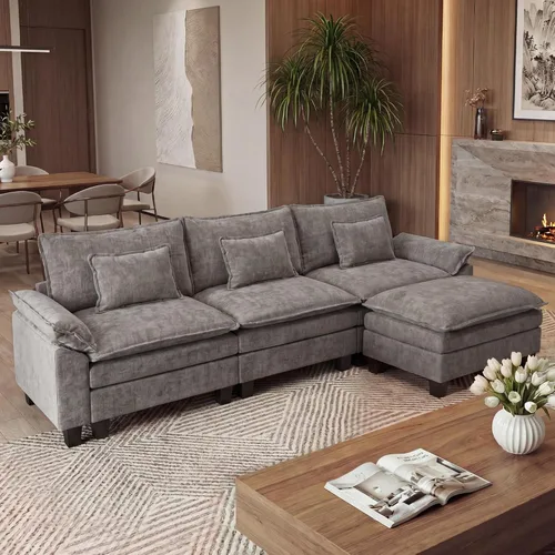 Miniatura 48 de URRED Cloud Couch Sofá Seccional Modular, Sofá Moderno en Forma de U de Asiento Profundo de 157", con 2 Otomanas y Almohadas, Sofás de Chenilla Azul
