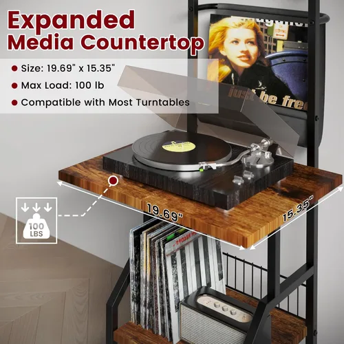 Miniatura 2 de Lutown-Teen Soporte para tocadiscos con almacenamiento de vinilo, mesa para tocadiscos con capacidad para hasta 200 álbumes, soporte giratorio de 5