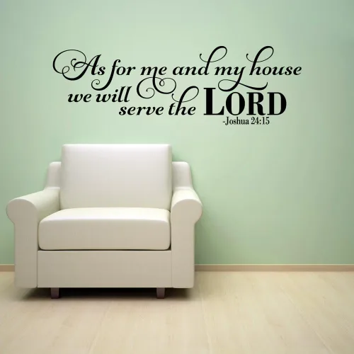 Calcomanías de vinilo con texto en inglés «As for Me and My House We Will Serve The Lord Quote» para pared, diseño de Joshua 24:15 palabras Beige