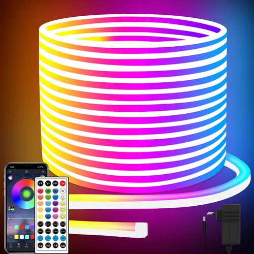 Miniatura 9 de Cuerda de luces LED de neón de 16.4 pies con aplicación o control remoto, luces LED flexibles, múltiples modos, luces de neón RGB para exteriores