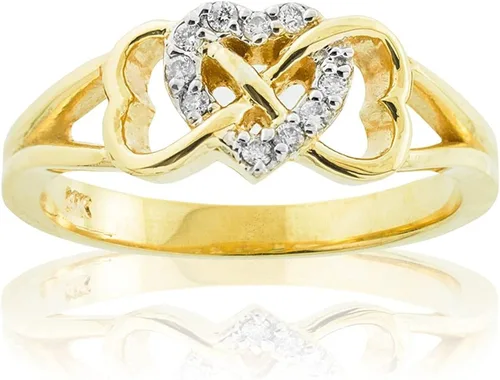 Anillo de compromiso de oro amarillo de 10 quilates con diamantes de 115 quilates acentuados con triple corazón infinito celta (color J-K, claridad