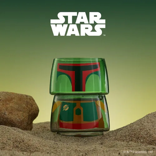 Miniatura 4 de JoyJolt Tazas apilables con diseño de personajes de Star Wars - 8oz Boba Fett Set de 2 vasos de vidrio con cabeza y cuerpo - Vasos divertidos