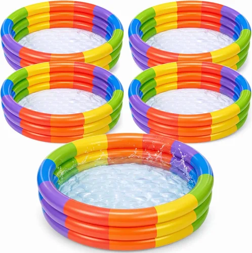 Miniatura 13 de VioraWhite Paquete de 4 piscinas inflables para niños pequeños de 48 x 10 pulgadas, color turquesa, piscina pequeña de 3 anillos redondos