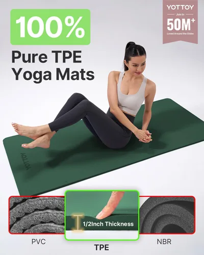 Miniatura 2 de YOTTOY Tapete de Yoga, Tapete de Yoga Extra Grueso (1/2 pulgada), Tapete Profesional de TPE para Ejercicio, Tapete de Entrenamiento Antideslizante