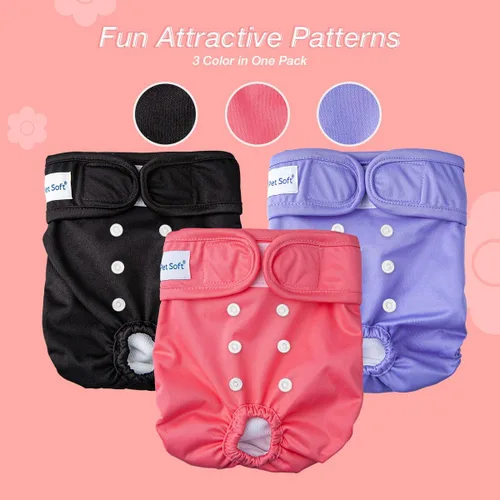 Miniatura 5 de Pet Soft Pañales lavables para hembra (paquete de 3) pañales para perras, cómodos pañales reutilizables para perritos en calor de época (fuerte, XS)