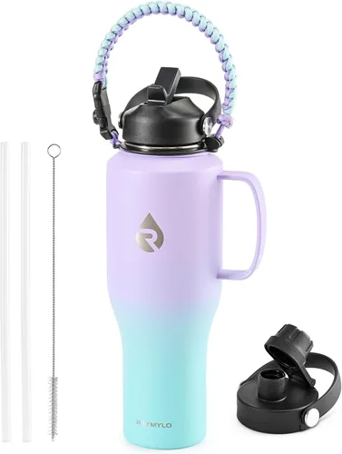 Miniatura 21 de RAYMYLO Botella de agua de acero inoxidable de 32 onzas (fría durante 48 horas, caliente durante 24 horas), botella de agua aislada al vacío