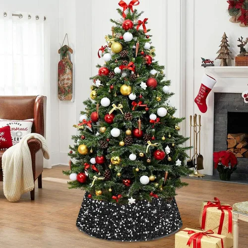 Miniatura 2 de FOTSHARER Collar dorado para árbol de Navidad de 23.6 pulgadas, falda de árbol de Navidad con lentejuelas, anillo de árbol con purpurina para otoño