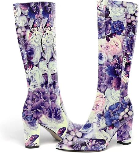Miniatura 41 de AMBELIGHT Botas altas hasta la rodilla con cremallera y puntera puntiaguda para mujer, de patente sólida, tacón alto, 3.3 pulgadas