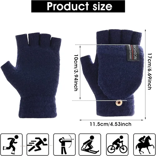 Miniatura 3 de THINP Guantes sin dedos para mujeres y hombres, guantes de invierno, guantes de lana cálida de punto sin dedos con tapa, guantes convertibles
