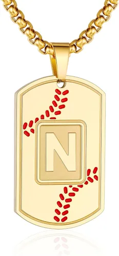 Miniatura 9 de A-Z Collar con etiqueta de perro para hombre, dije de béisbol, cadena de acero inoxidable de 22 + 2 pulgadas, regalo de joyería personalizado