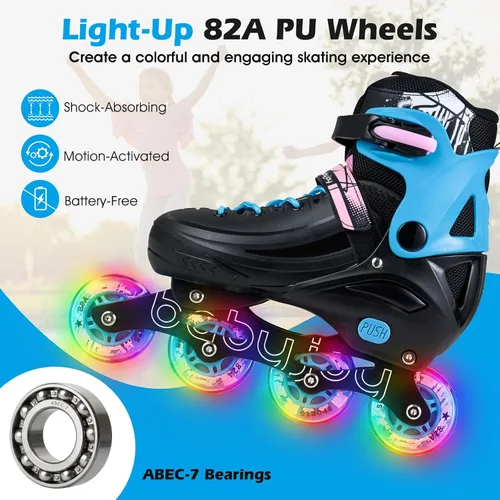 Miniatura 3 de BABY JOY Patines en línea, 4 tamaños ajustables para niños con ruedas iluminadas para niños de 5 a 14 años, divertidos patines iluminadores