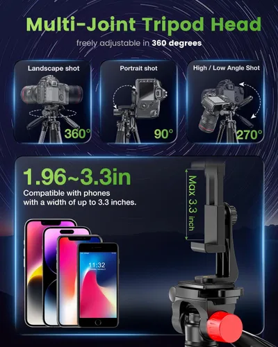 Miniatura 5 de CAMBOFOTO Trípode de 74" de aluminio profesional resistente para cámara sin espejo/DSLR/teléfono celular/cámara de video, con soporte y bolsa