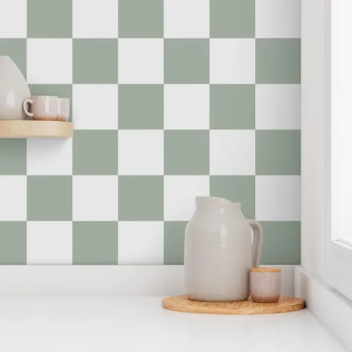 Miniatura 8 de Papel tapiz para despegar y pegar, diseño de cuadros verdes Reen Retro Moderno Tablero de ajedrez Boho Arlequín de los años noventa Papel pintado
